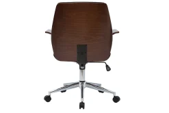 Chaise de bureau à roulettes design noir, bois foncé noyer et acier chromé RUFIN