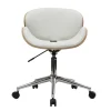 Chaise de bureau à roulettes design blanc, bois clair et acier chromé WALNUT