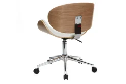 Chaise de bureau à roulettes design blanc, bois clair et acier chromé WALNUT
