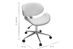 Chaise de bureau à roulettes design blanc, bois clair et acier chromé WALNUT