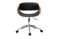 Chaise de bureau à roulettes design noir, bois clair et acier chromé BENT