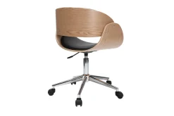 Chaise de bureau à roulettes design noir, bois clair et acier chromé BENT