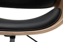 Chaise de bureau à roulettes design noir, bois clair et acier chromé BENT