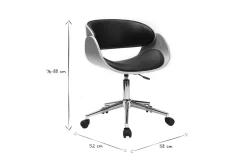Chaise de bureau à roulettes design noir, bois clair et acier chromé BENT
