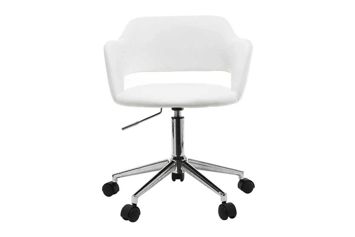 Chaise de bureau à roulettes design blanc et acier chromé JESSY