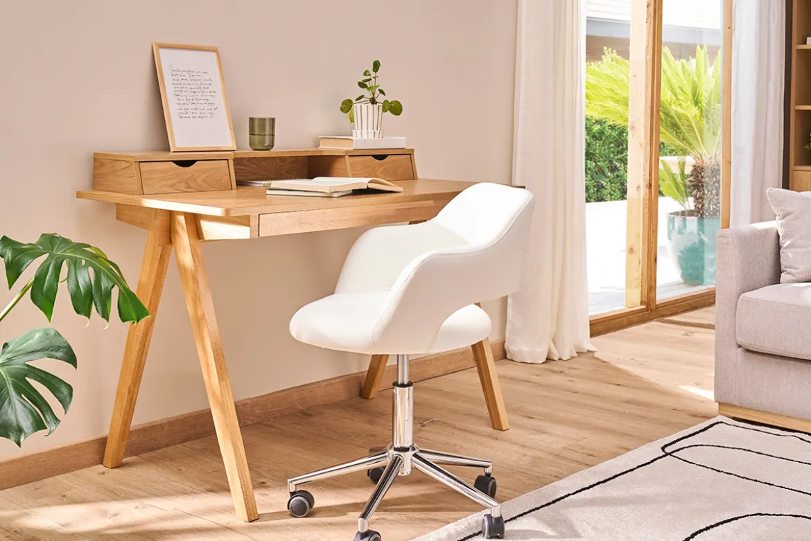 Chaise de bureau à roulettes design blanc et acier chromé JESSY