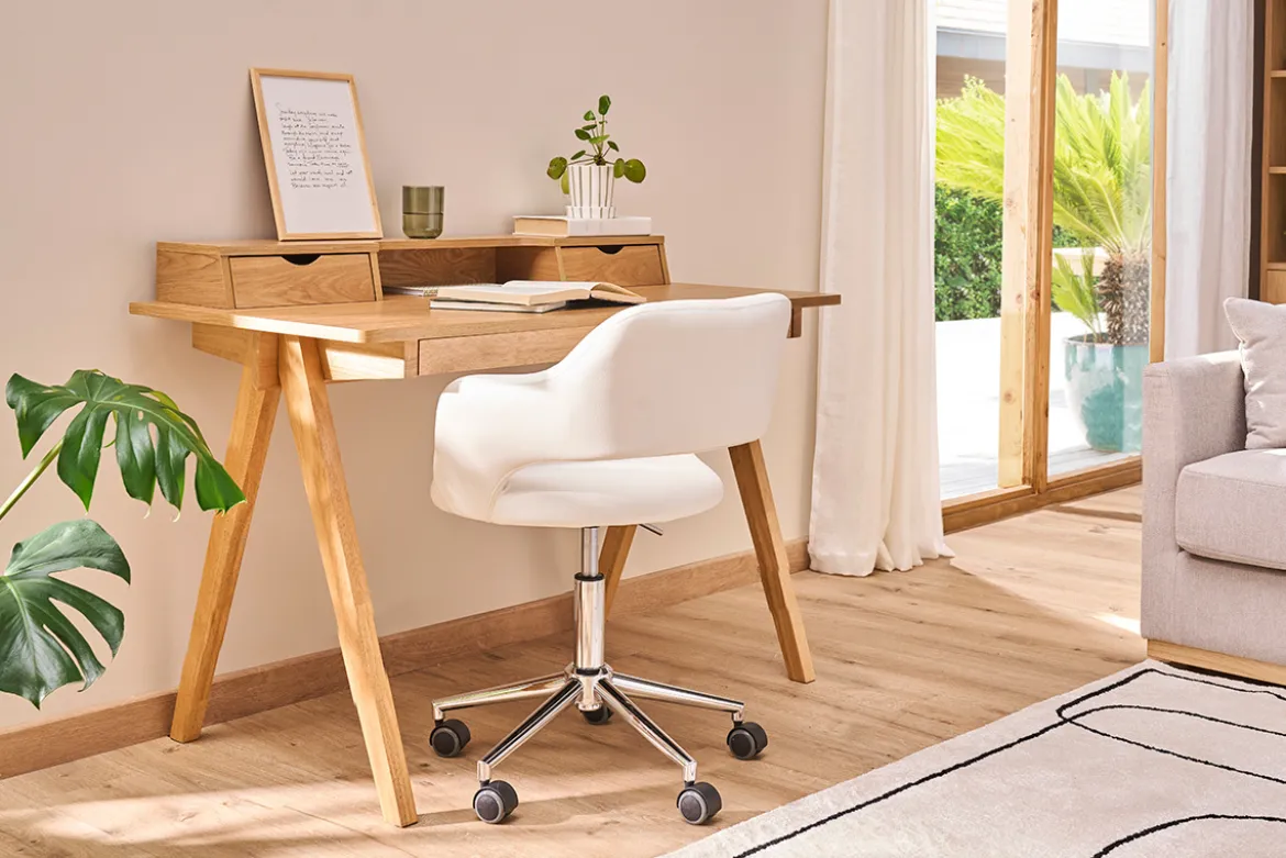 Chaise de bureau à roulettes design blanc et acier chromé JESSY