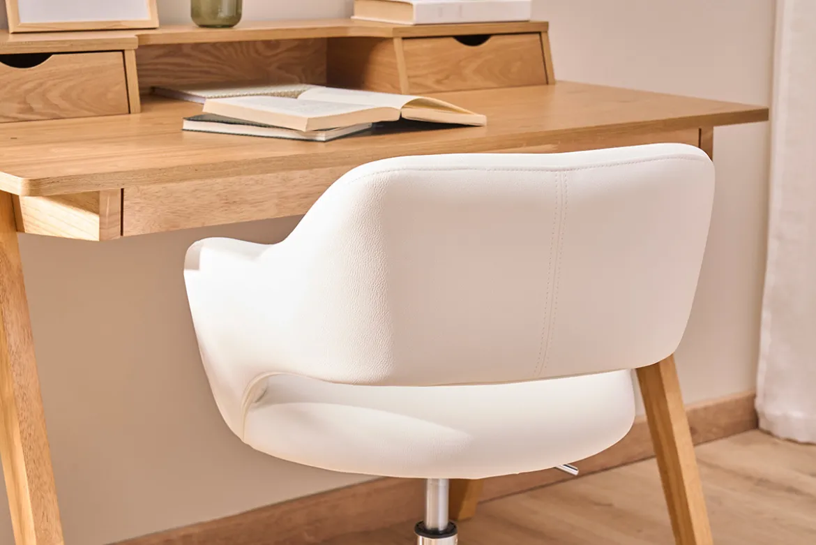 Chaise de bureau à roulettes design blanc et acier chromé JESSY