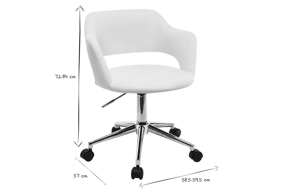 Chaise de bureau à roulettes design blanc et acier chromé JESSY