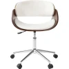 Chaise de bureau à roulettes design blanc, bois foncé noyer et acier chromé BENT