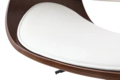 Chaise de bureau à roulettes design blanc, bois foncé noyer et acier chromé BENT