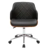 Chaise de bureau à roulettes design noir, bois foncé noyer et acier chromé SANDRO