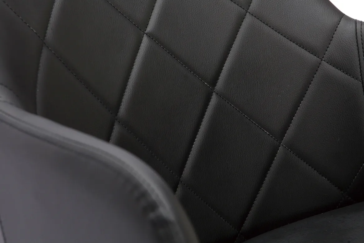 Chaise de bureau à roulettes design noir, bois foncé noyer et acier chromé SANDRO