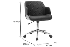 Chaise de bureau à roulettes design noir, bois foncé noyer et acier chromé SANDRO