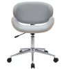 Chaise de bureau à roulettes design en tissu gris clair, bois clair et acier chromé WALNUT