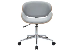 Chaise de bureau à roulettes design en tissu gris clair, bois clair et acier chromé WALNUT