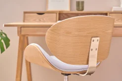 Chaise de bureau à roulettes design en tissu gris clair, bois clair et acier chromé WALNUT