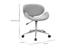 Chaise de bureau à roulettes design en tissu gris clair, bois clair et acier chromé WALNUT