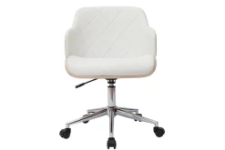 Chaise de bureau à roulettes design blanc, bois clair et acier chromé SANDRO