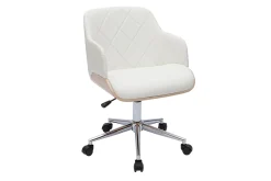 Chaise de bureau à roulettes design blanc, bois clair et acier chromé SANDRO