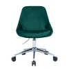 Chaise de bureau à roulettes en tissu velours bleu pétrole et acier chromé HOLO