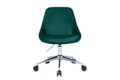 Chaise de bureau à roulettes en tissu velours bleu pétrole et acier chromé HOLO