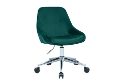 Chaise de bureau à roulettes en tissu velours bleu pétrole et acier chromé HOLO