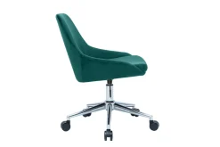 Chaise de bureau à roulettes en tissu velours bleu pétrole et acier chromé HOLO