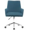 Chaise de bureau à roulettes en tissu bleu canard et acier chromé SHANA