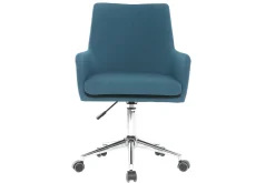 Chaise de bureau à roulettes en tissu bleu canard et acier chromé SHANA