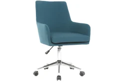 Chaise de bureau à roulettes en tissu bleu canard et acier chromé SHANA