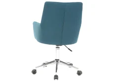 Chaise de bureau à roulettes en tissu bleu canard et acier chromé SHANA