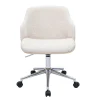 Chaise de bureau à roulettes en tissu chenille beige, bois clair et métal chromé EARL