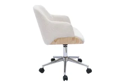 Chaise de bureau à roulettes en tissu chenille beige, bois clair et métal chromé EARL