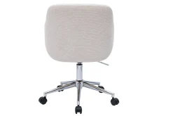Chaise de bureau à roulettes en tissu chenille beige, bois clair et métal chromé EARL