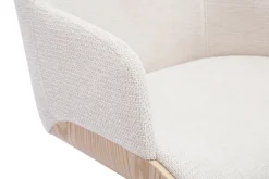 Chaise de bureau à roulettes en tissu chenille beige, bois clair et métal chromé EARL
