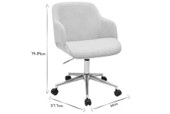 Chaise de bureau à roulettes en tissu chenille beige, bois clair et métal chromé EARL