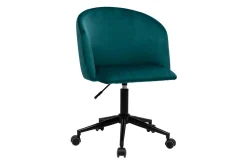 Chaise de bureau à roulettes en tissu velours bleu pétrole et métal noir VANITY