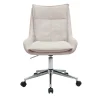 Chaise de bureau à roulettes en tissu effet velours texturé beige et métal chromé BLAISE