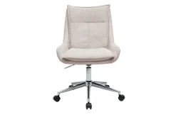 Chaise de bureau à roulettes en tissu effet velours texturé beige et métal chromé BLAISE