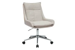 Chaise de bureau à roulettes en tissu effet velours texturé beige et métal chromé BLAISE