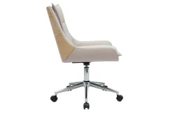 Chaise de bureau à roulettes en tissu effet velours texturé beige et métal chromé BLAISE