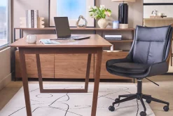 Chaise de bureau à roulettes en tissu effet velours texturé beige et métal chromé BLAISE
