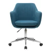 Chaise de bureau à roulettes en tissu bleu canard et acier chromé ALEYNA