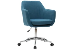 Chaise de bureau à roulettes en tissu bleu canard et acier chromé ALEYNA