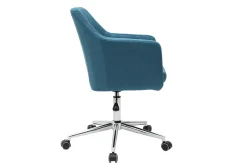 Chaise de bureau à roulettes en tissu bleu canard et acier chromé ALEYNA