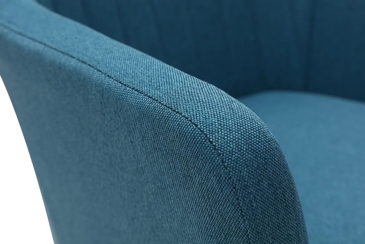 Chaise de bureau à roulettes en tissu bleu canard et acier chromé ALEYNA