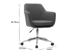 Chaise de bureau à roulettes en tissu bleu canard et acier chromé ALEYNA