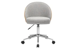 Chaise de bureau à roulettes en tissu effet velours texturé gris, bois clair et métal chromé TUCSON