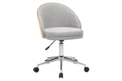 Chaise de bureau à roulettes en tissu effet velours texturé gris, bois clair et métal chromé TUCSON